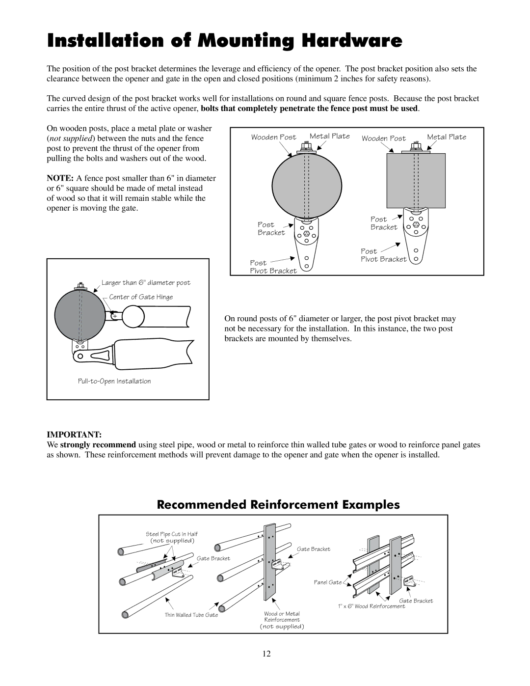 GTO UL325 SERIES installation manual Installation of Mounting Hardware, Recommended Reinforcement Examples 