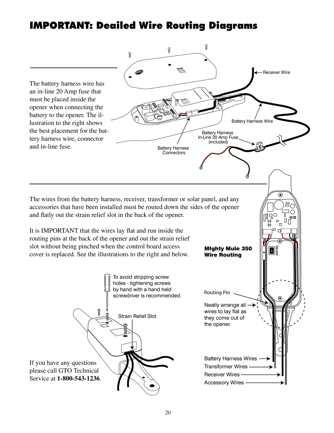 GTO UL325 SERIES installation manual Important Deailed Wire Routing Diagrams, MIghty Mule Wire Routing 