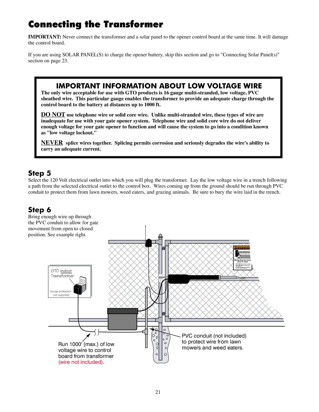 GTO UL325 SERIES installation manual Connecting the Transformer, Important Information about LOW Voltage Wire 