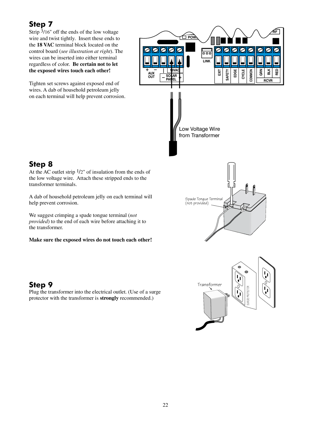 GTO UL325 SERIES installation manual Make sure the exposed wires do not touch each other 