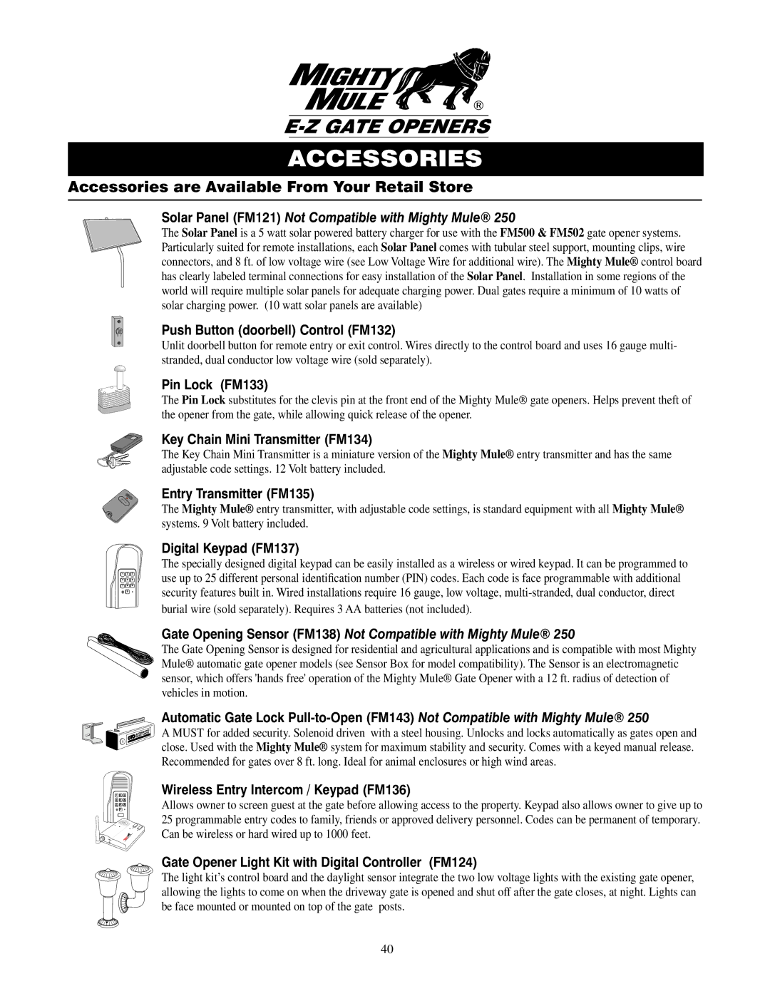 GTO UL325 SERIES installation manual Accessories 