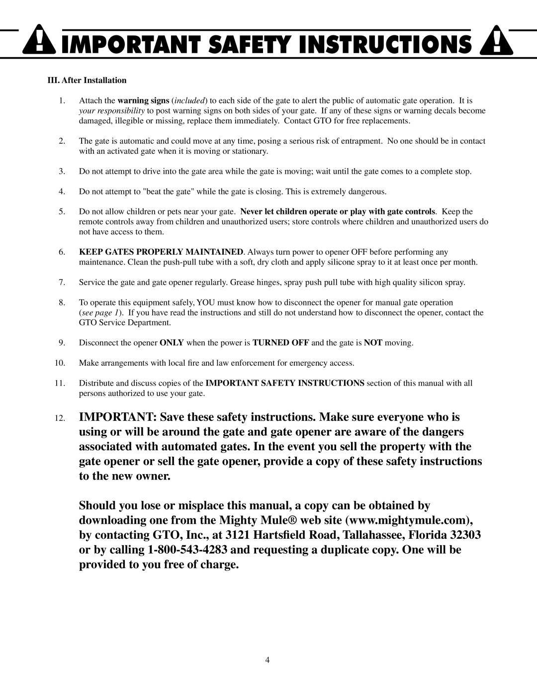 GTO UL325 SERIES installation manual III. After Installation 