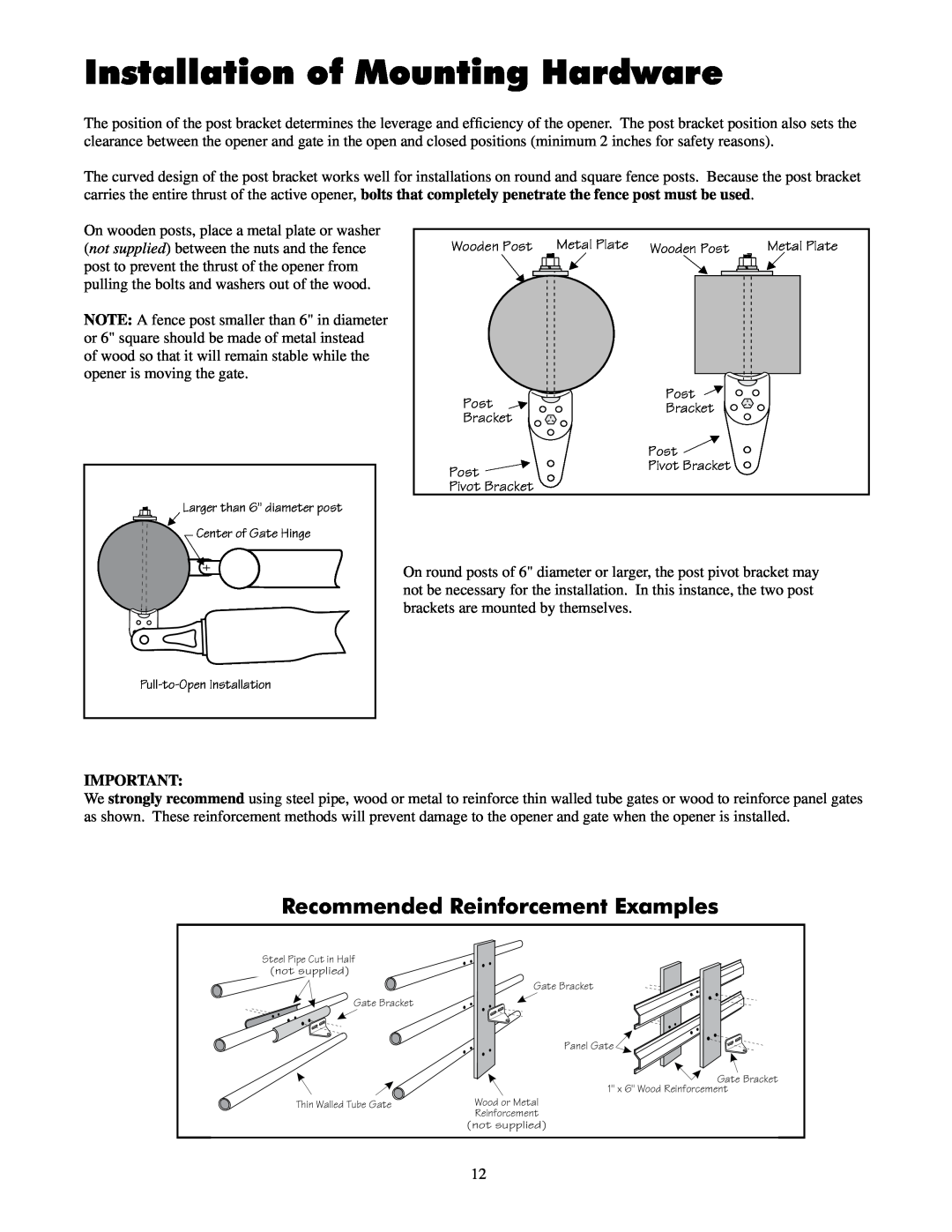 GTO UL325 SERIES installation manual Installation of Mounting Hardware, Recommended Reinforcement Examples 