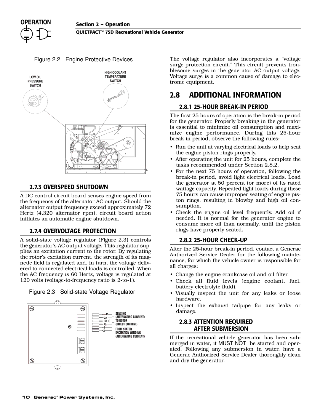 Guardian Technologies 004270-2 Additional Information, Overspeed Shutdown, Overvoltage Protection, After Submersion 