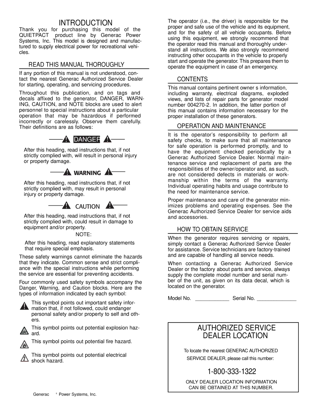 Guardian Technologies 004270-2 owner manual Introduction, Authorized Service Dealer Location 