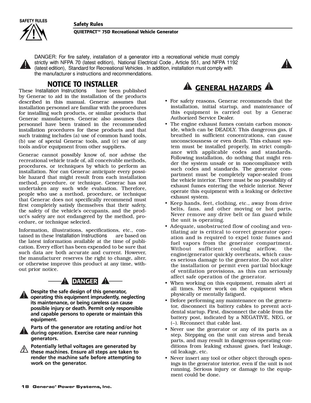 Guardian Technologies 004270-2 owner manual General Hazards 