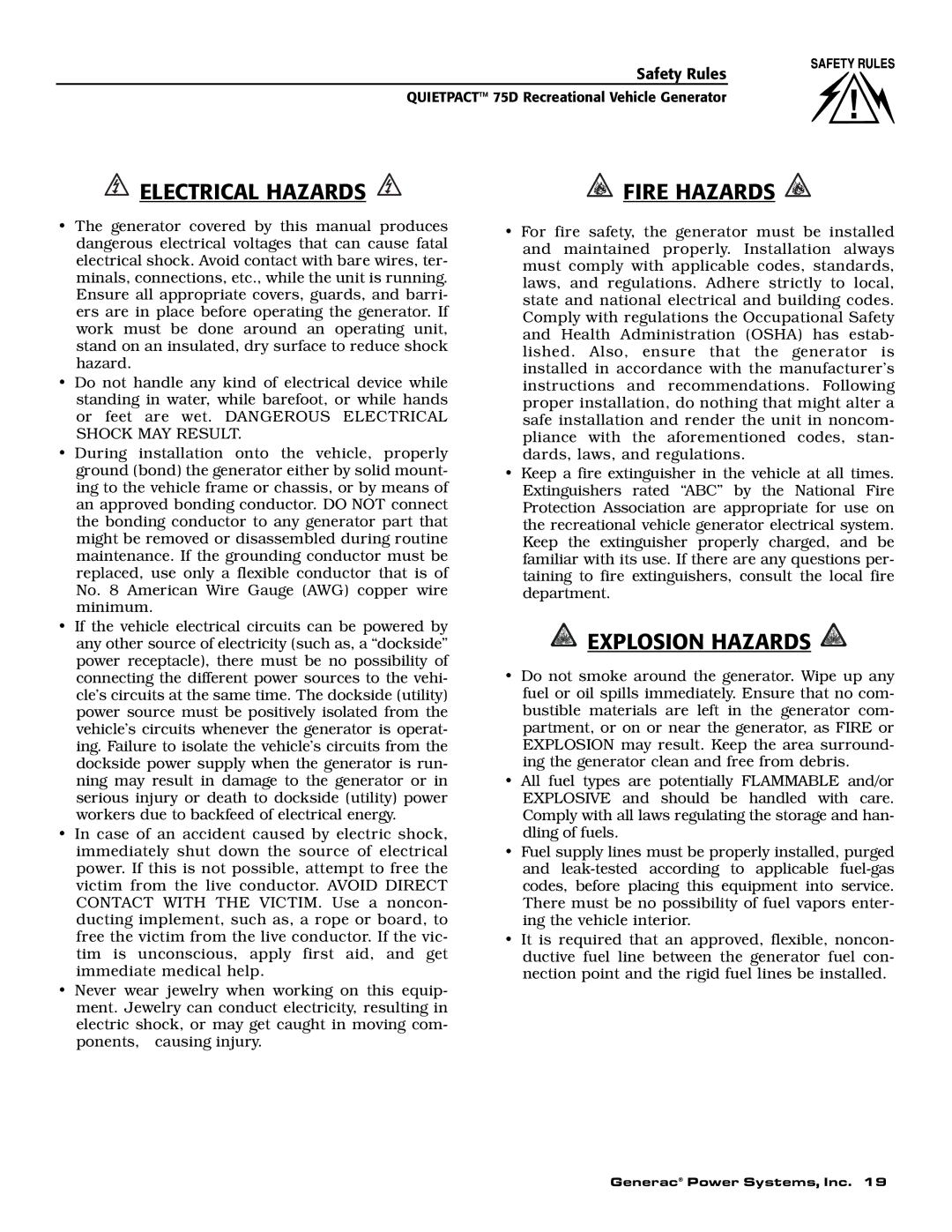 Guardian Technologies 004270-2 owner manual Fire Hazards 