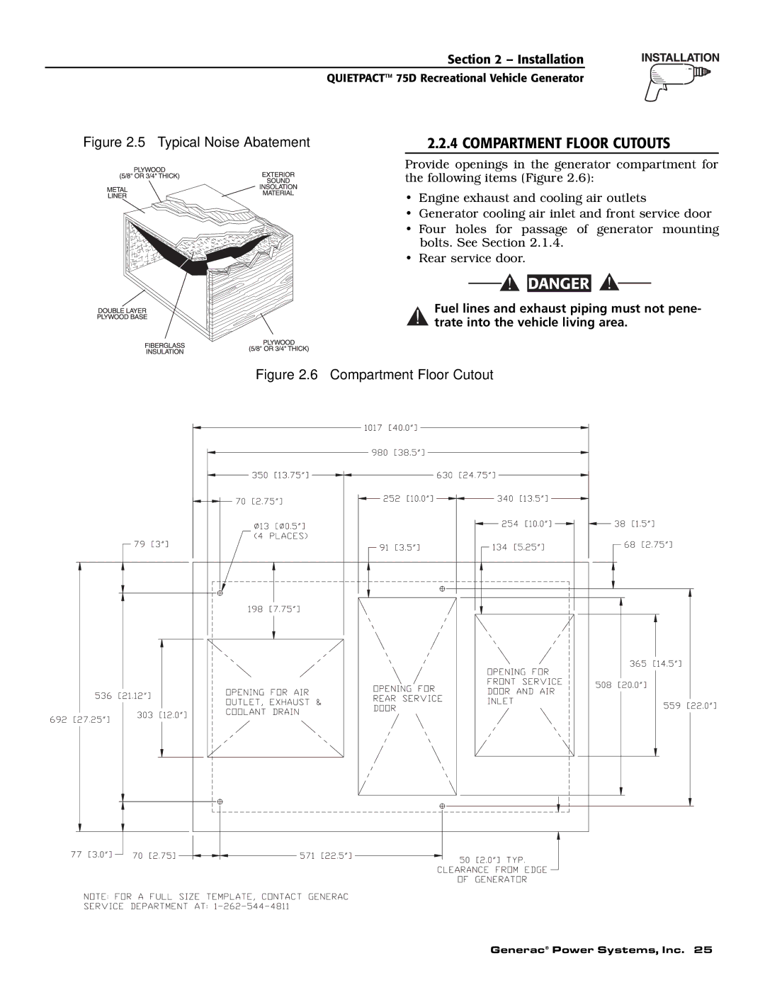 Guardian Technologies 004270-2 owner manual Typical Noise Abatement 2.2.4 Compartment Floor Cutouts 