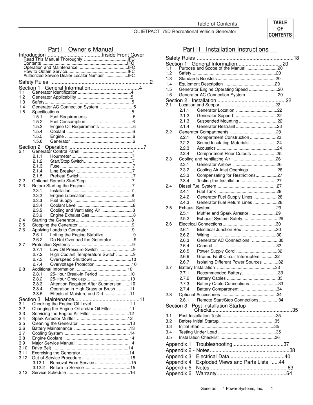 Guardian Technologies 004270-2 owner manual Part II Installation Instructions, Table of Contents 