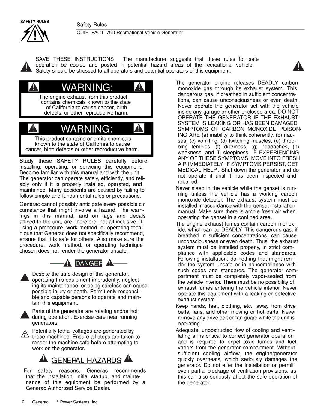 Guardian Technologies 004270-2 owner manual General Hazards 