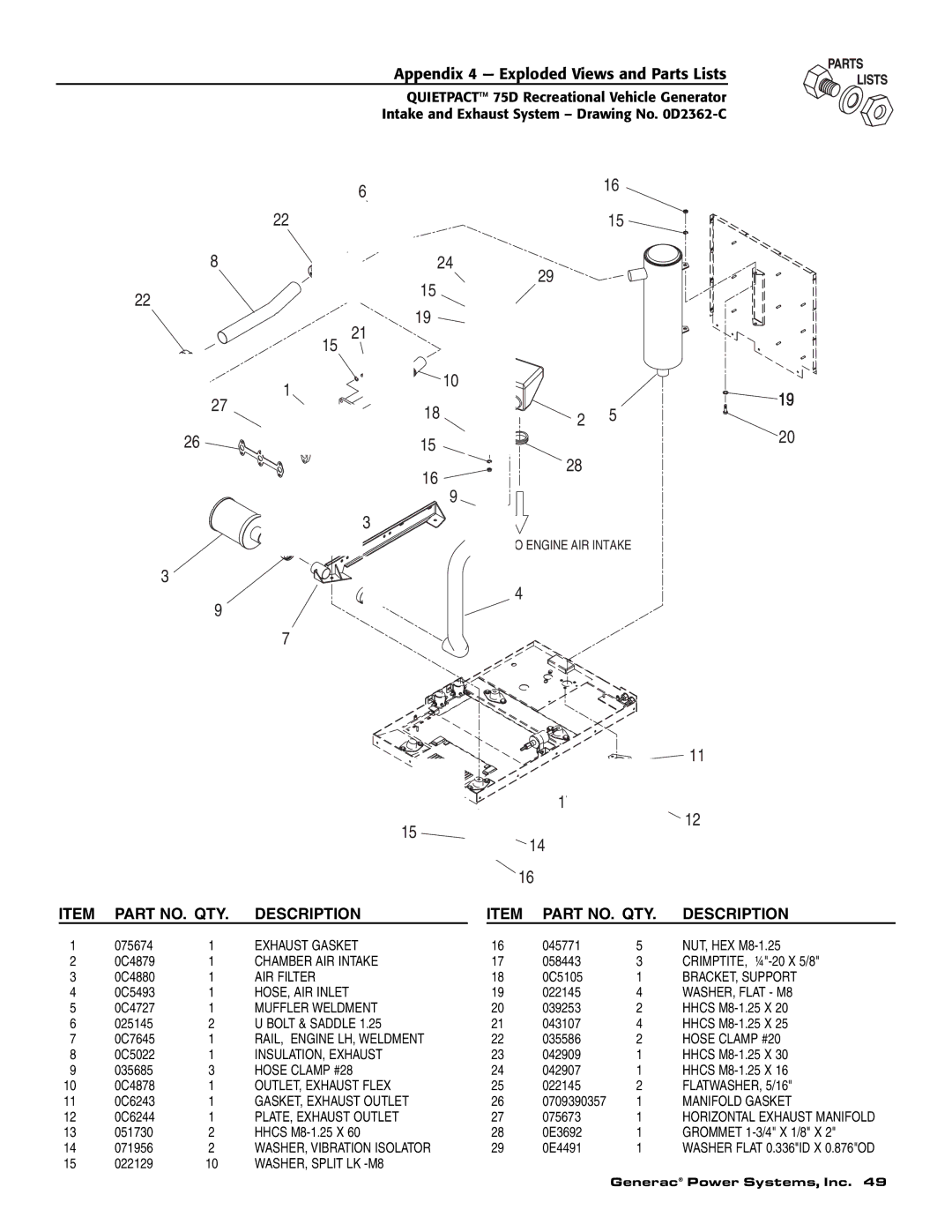 Guardian Technologies 004270-2 owner manual Exhaust Gasket 