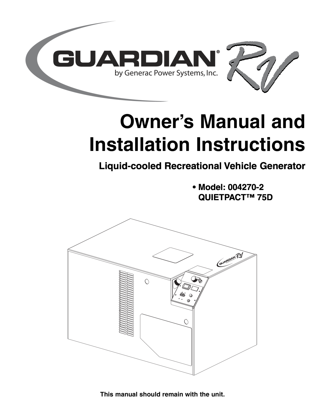 Guardian Technologies owner manual Owner’s Manual and Installation Instructions, Model 004270-2 QUIETPACT 75D 