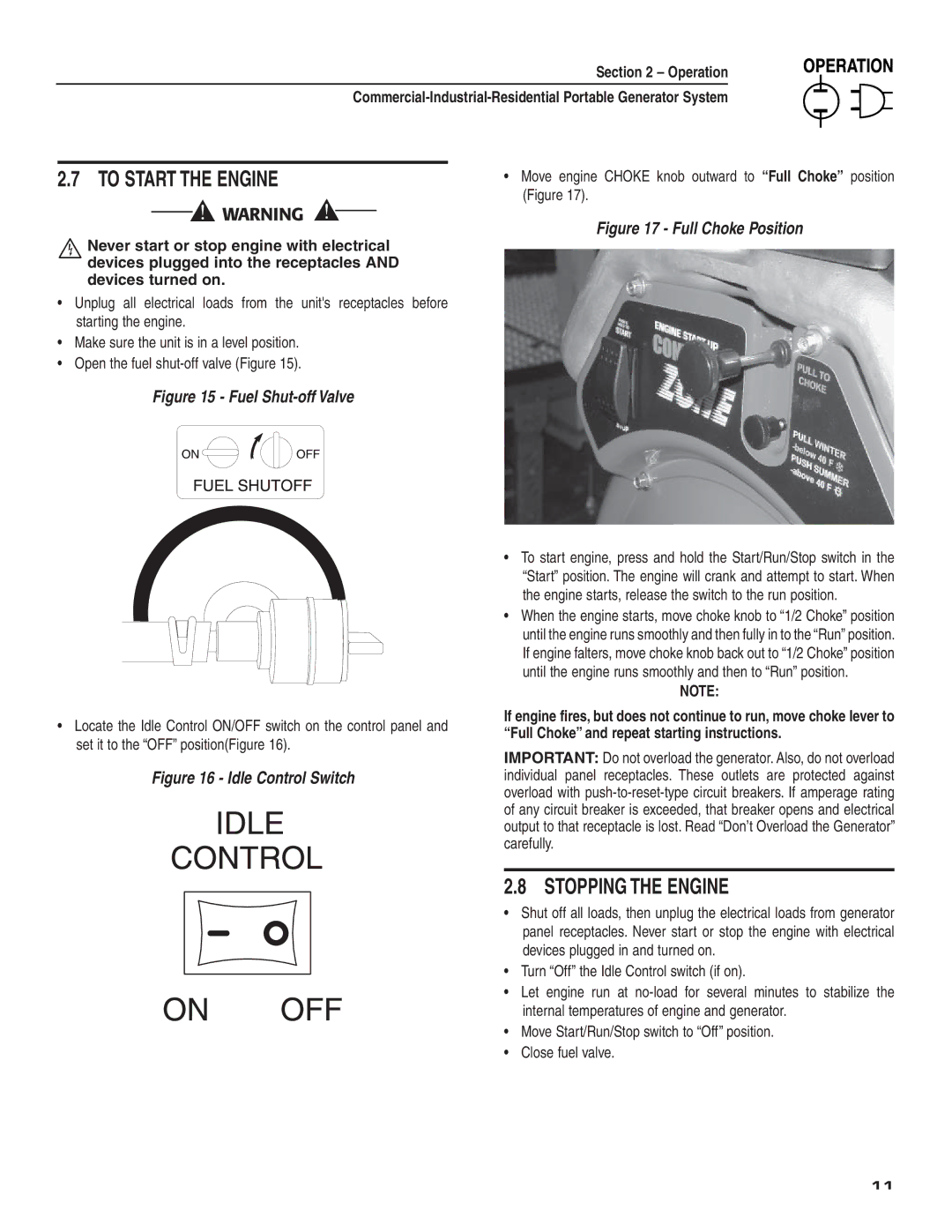 Guardian Technologies 004582-2 owner manual To Start the Engine, Stopping the Engine 