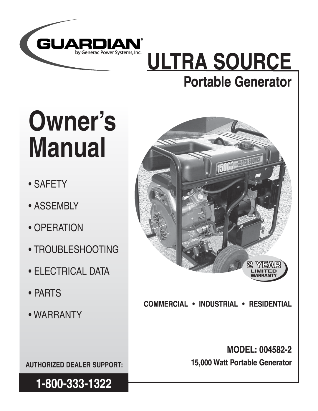 Guardian Technologies 004582-2 owner manual Authorized Dealer Support, Owner’s Manual, Ultra Source, Portable Generator 