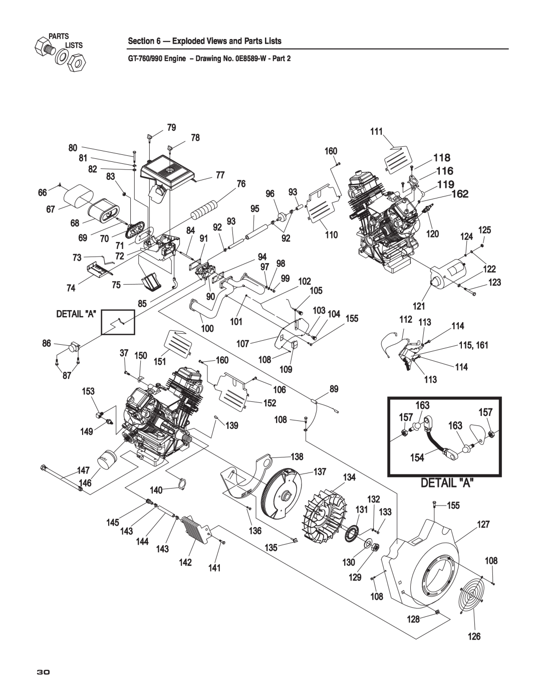 Guardian Technologies 004582-2 owner manual Exploded Views and Parts Lists, GT-760/990Engine – Drawing No. 0E8589-W- Part 
