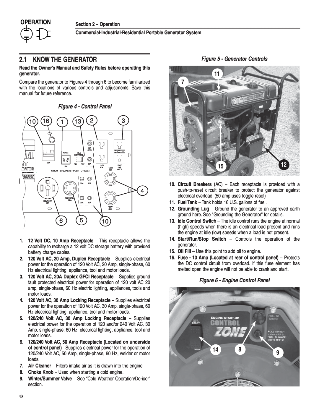 Guardian Technologies 004582-2 owner manual Know The Generator, 11 7 1512, Generator Controls, Engine Control Panel 