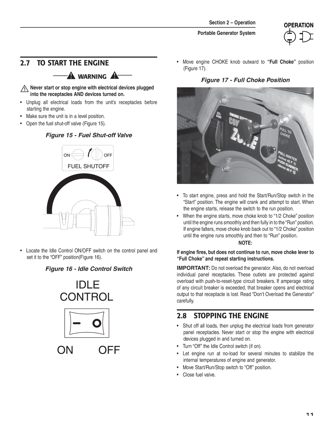 Guardian Technologies 004583-0 owner manual To Start the Engine, Stopping the Engine 