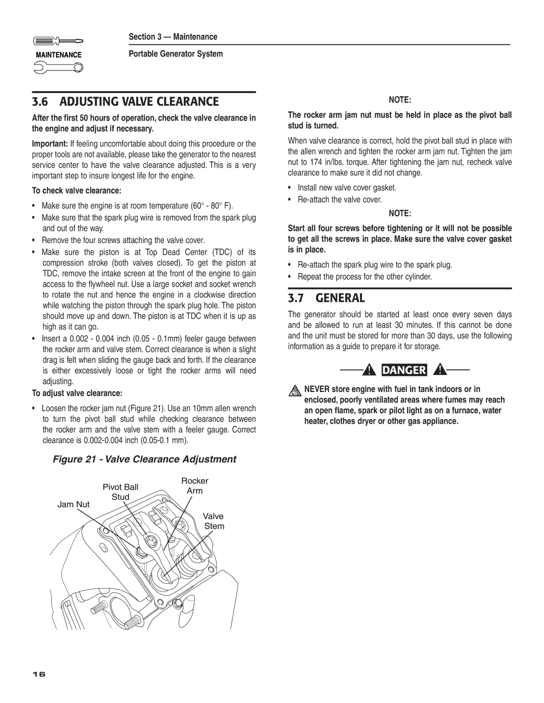 Guardian Technologies 004583-0 owner manual General, To check valve clearance, To adjust valve clearance 