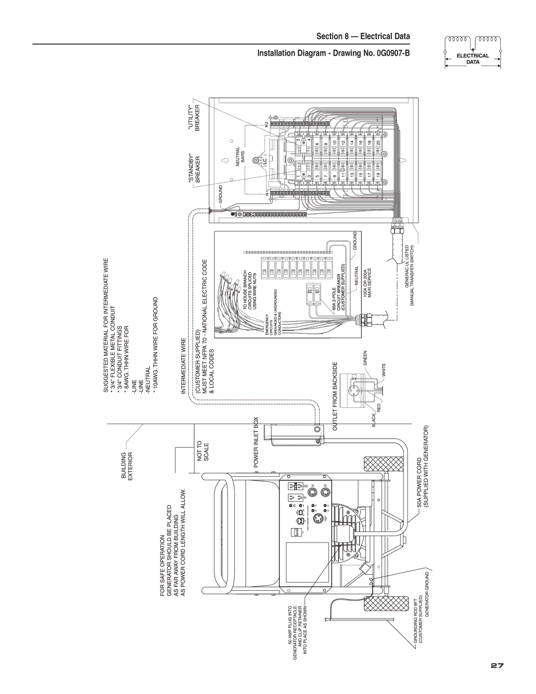 Guardian Technologies 004583-0 owner manual Electrical Data Installation Diagram Drawing No G0907-B 