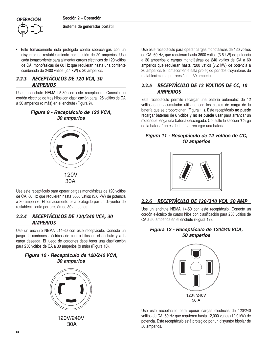 Guardian Technologies 004583-0 owner manual Receptáculos DE 120 VCA Amperios, Receptáculo DE 12 Voltios DE CC, 10 Amperios 