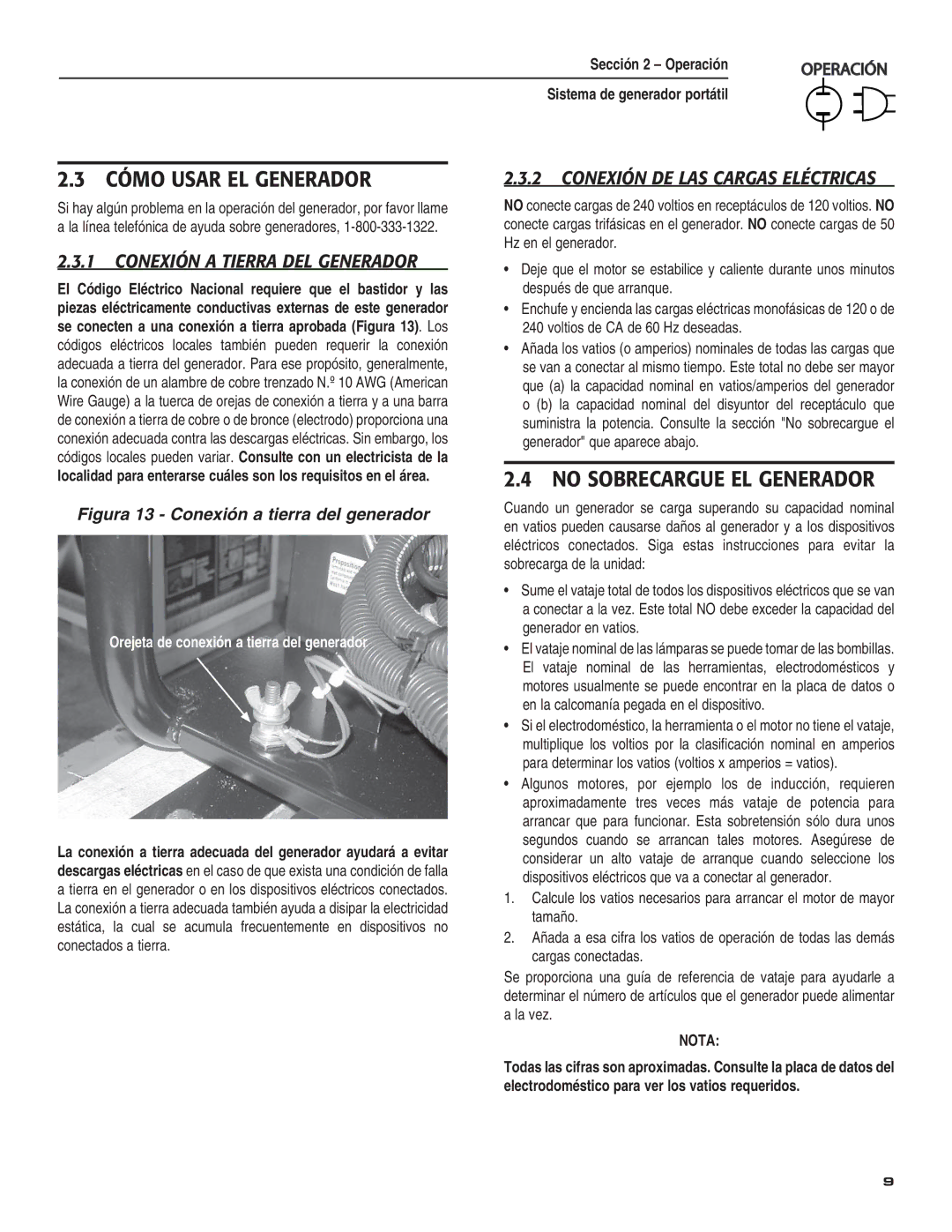 Guardian Technologies 004583-0 Cómo Usar EL Generador, No Sobrecargue EL Generador, Conexión a Tierra DEL Generador 