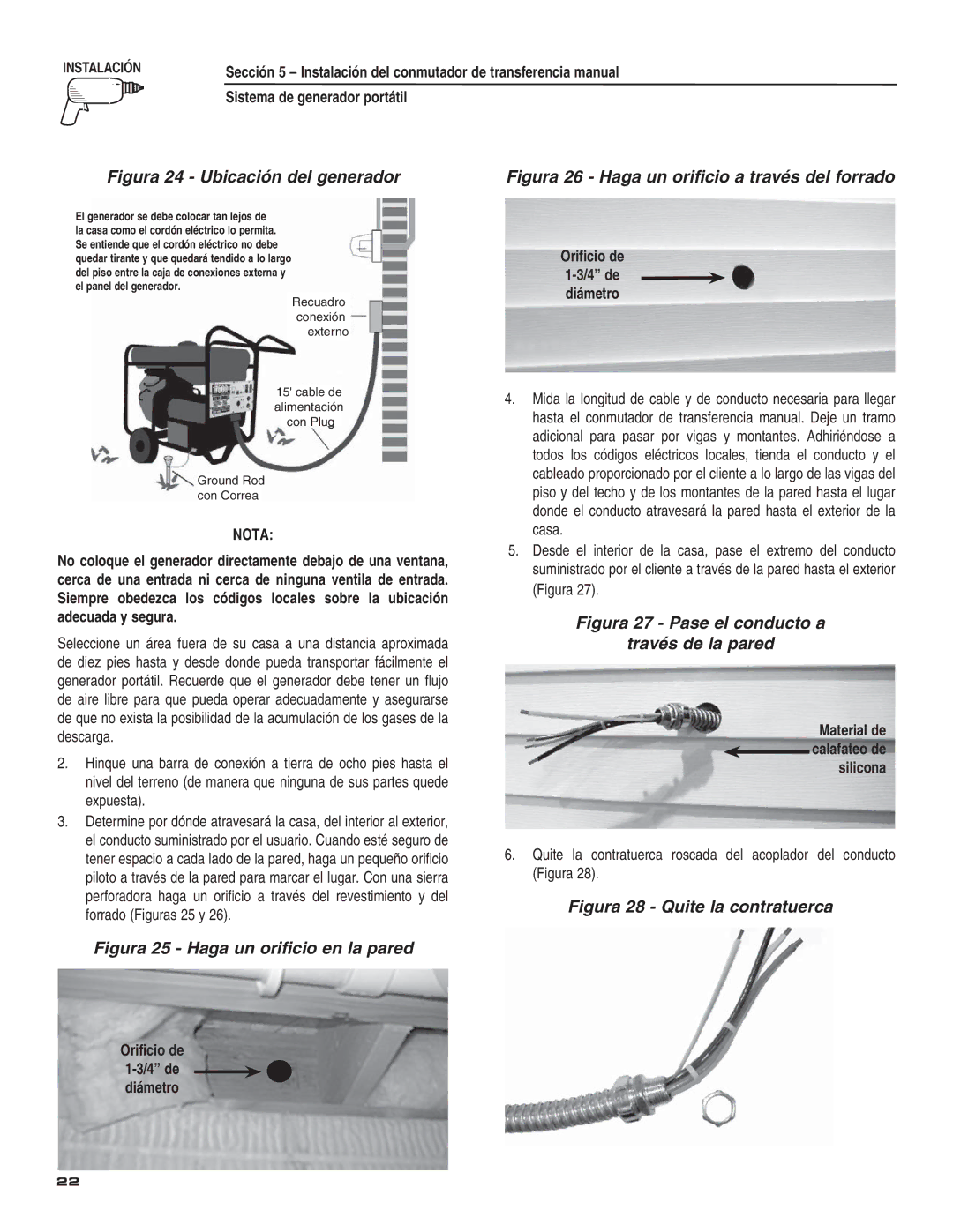 Guardian Technologies 004583-0 owner manual Orificio de, Material de calafateo de silicona 