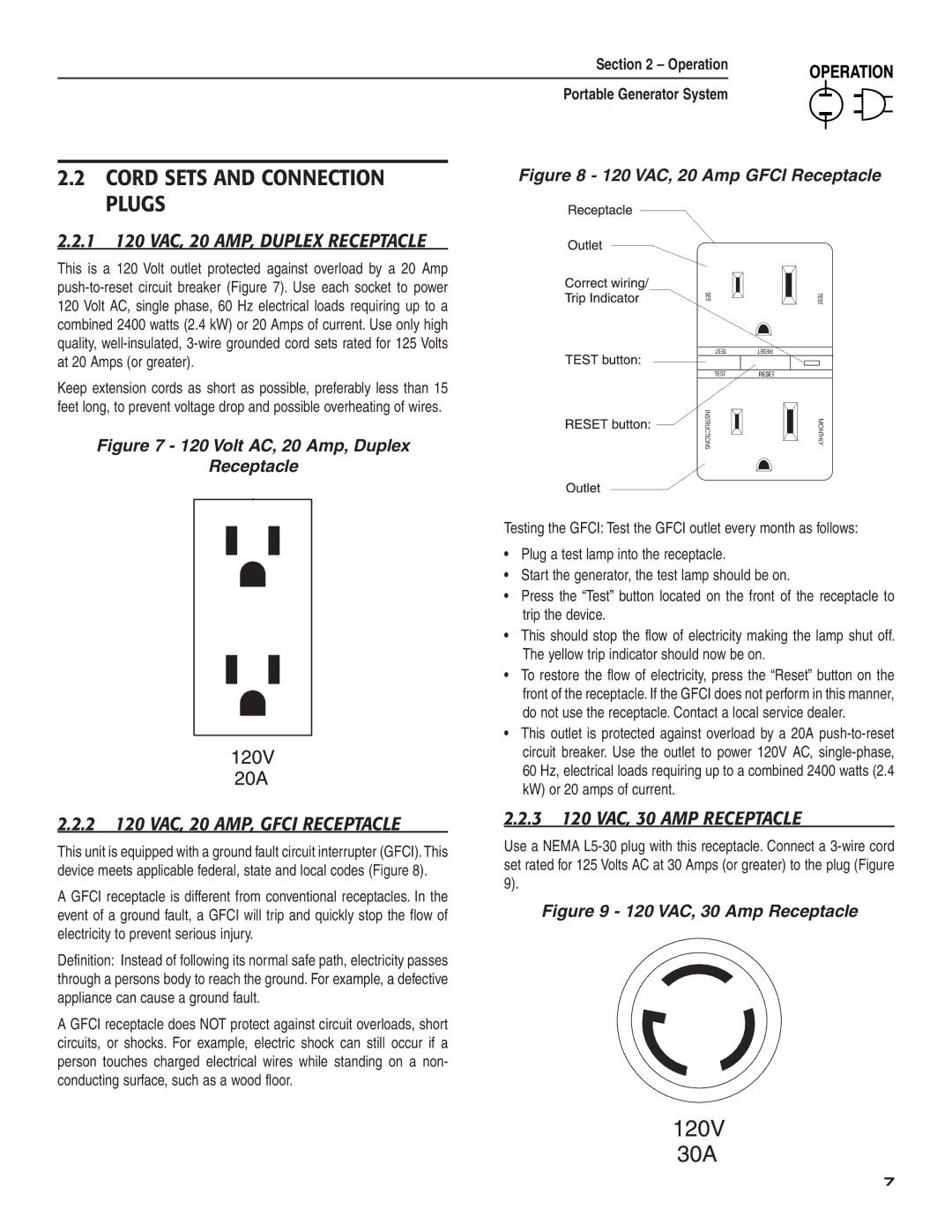 Guardian Technologies 004583-0 owner manual Cord Sets and Connection Plugs, 1 120 VAC, 20 AMP, Duplex Receptacle 