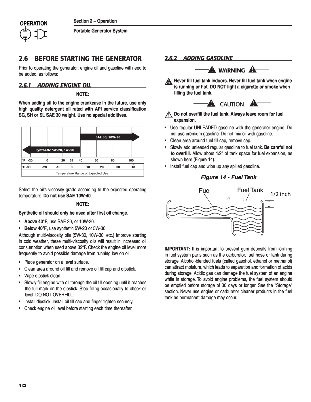 Guardian Technologies 004583-0 owner manual Adding Gasoline, Adding Engine Oil, Fuel Tank, Before Starting The Generator 
