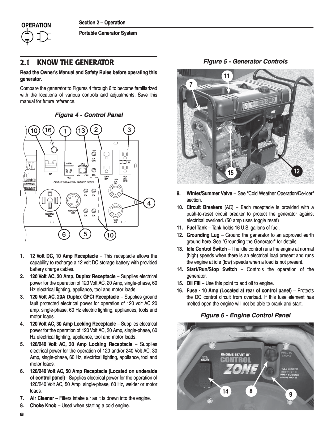 Guardian Technologies 004583-0 owner manual Know The Generator, 1512, Generator Controls, Engine Control Panel 
