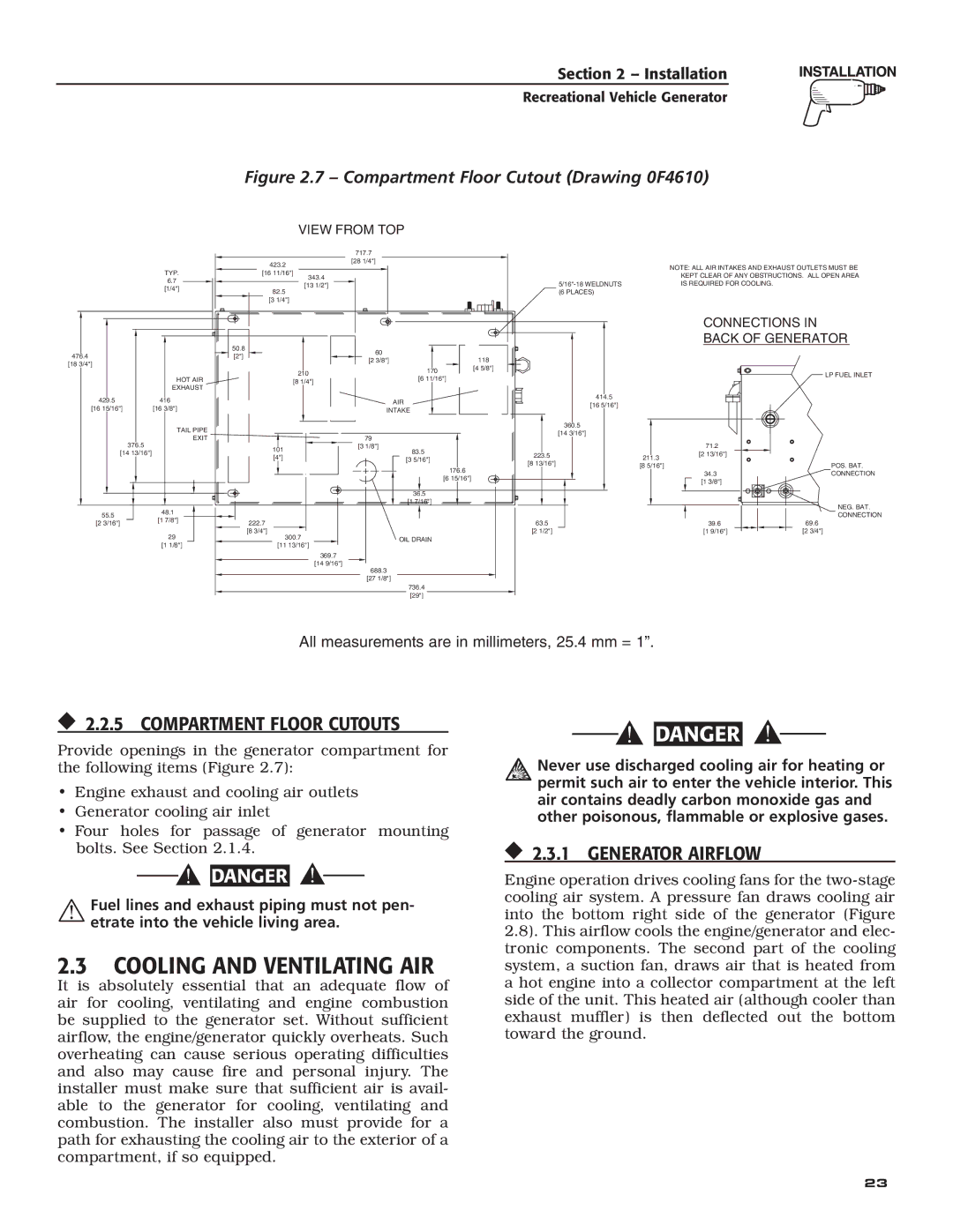 Guardian Technologies 004701-0 Cooling and Ventilating Air,  2.2.5 Compartment Floor Cutouts,  2.3.1 Generator airflow 