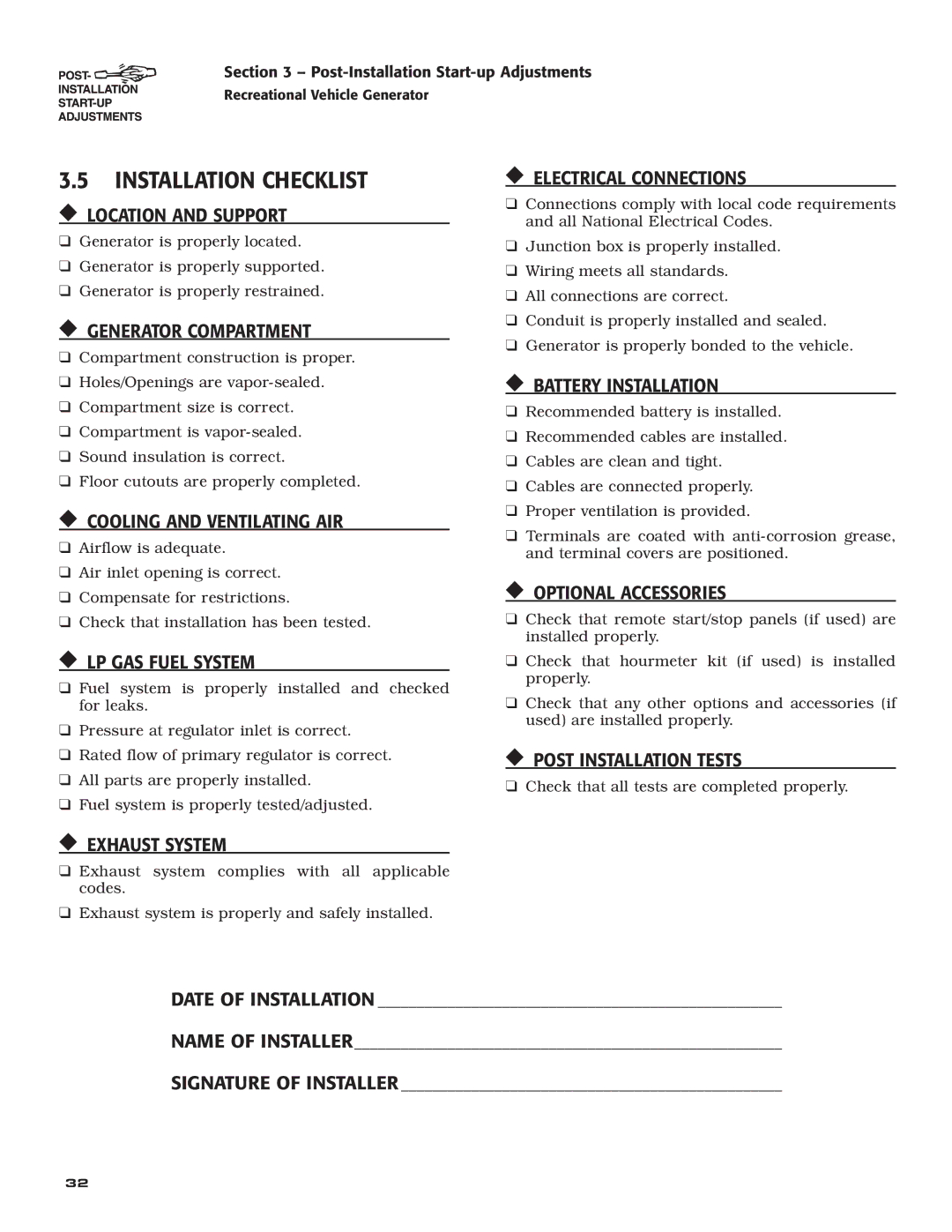 Guardian Technologies 004701-0 owner manual Installation Checklist 