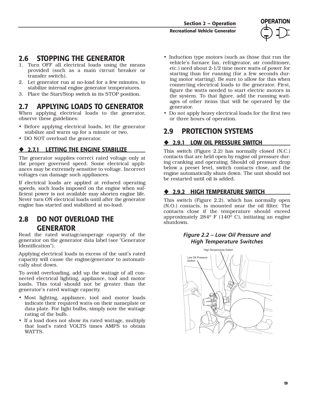 Guardian Technologies 004700-0, 004708-0 owner manual Stopping the Generator, Applying Loads to Generator 