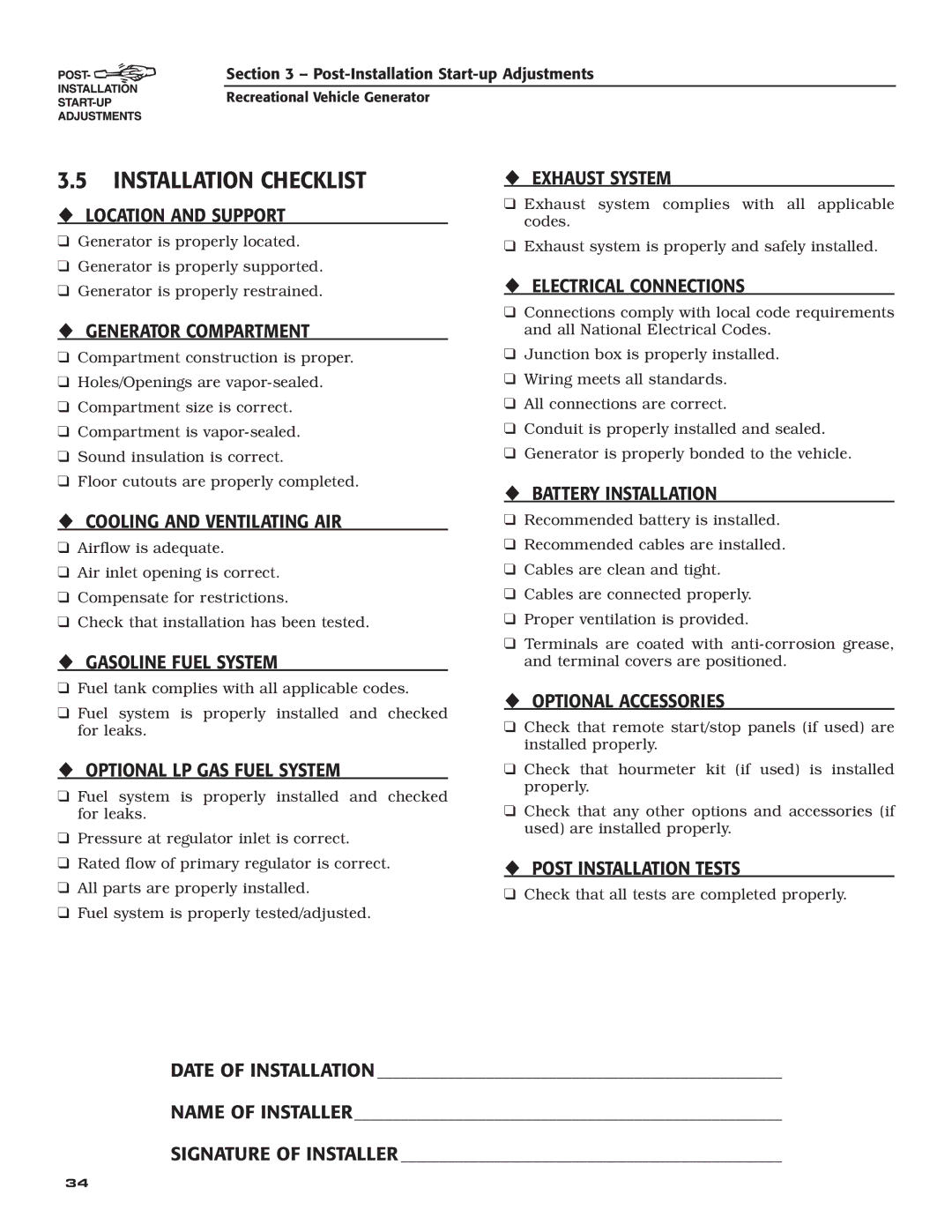 Guardian Technologies 004708-0, 004700-0 owner manual Installation Checklist 