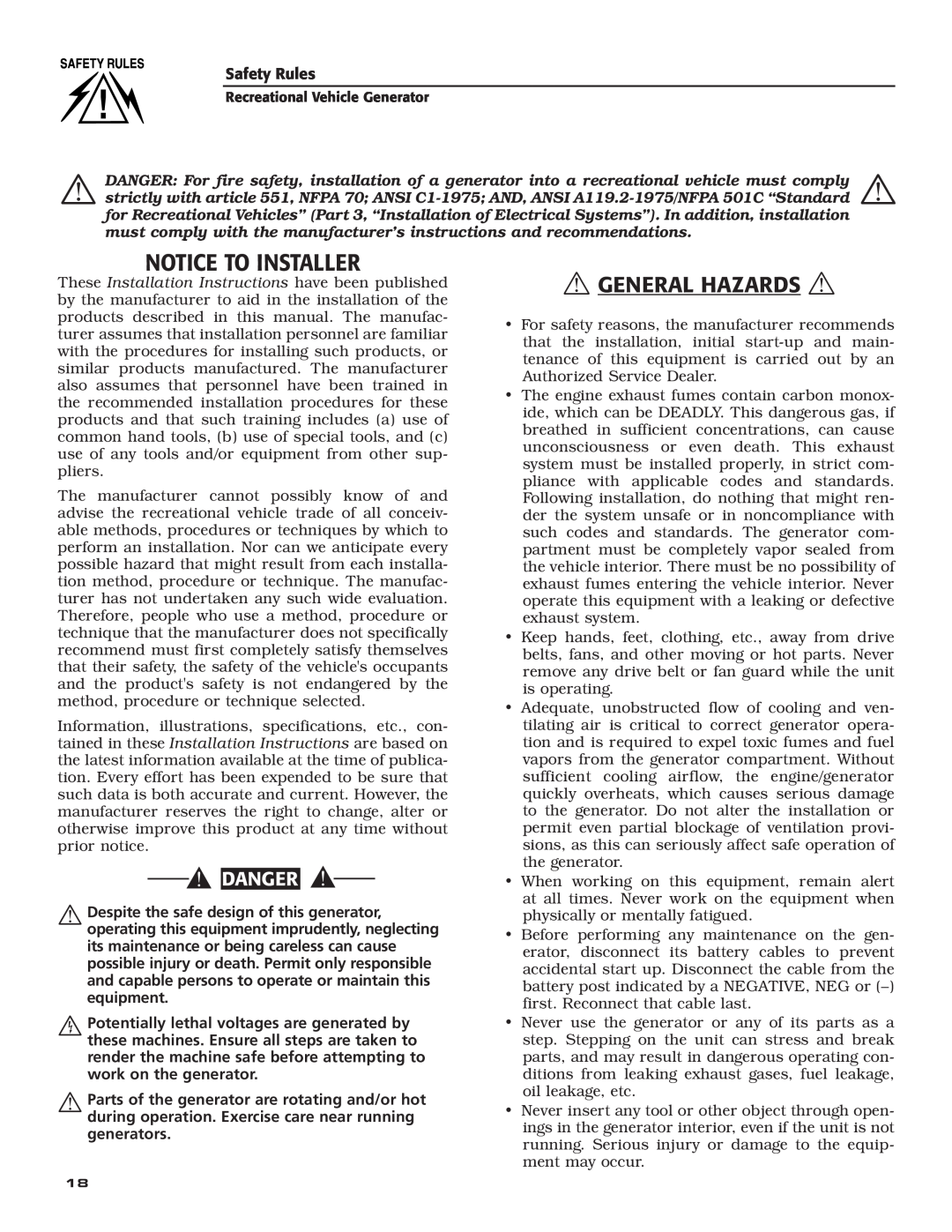 Guardian Technologies 004708-0, 004700-0 owner manual Notice To Installer,  General Hazards , Danger, Safety Rules 