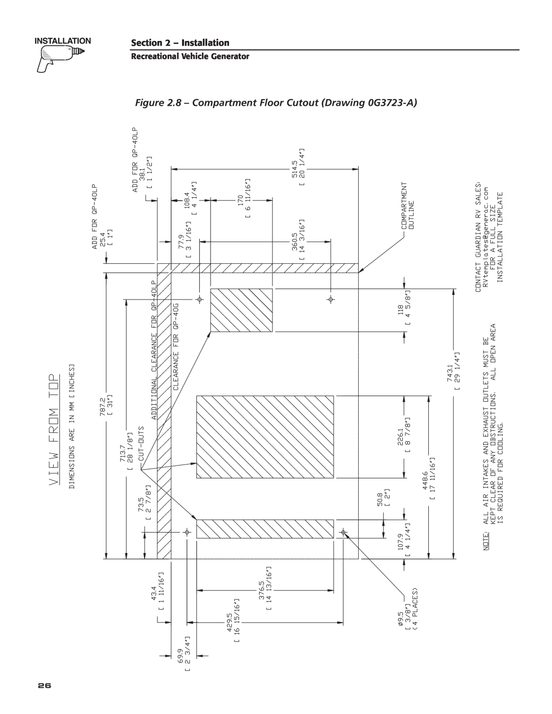 Guardian Technologies 004708-0, 004700-0 owner manual 8 - Compartment Floor Cutout Drawing 0G3723-A, Installation 