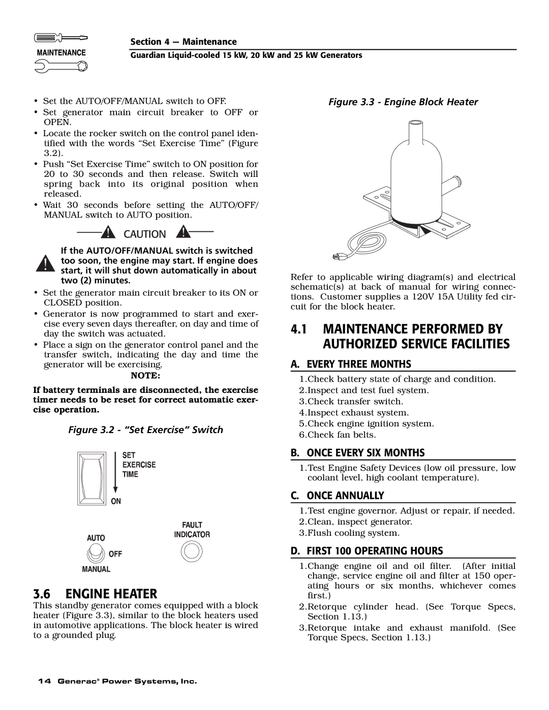 Guardian Technologies 004721-0, 004725-3, 004723-0 Engine Heater, Every Three Months, Once Every SIX Months, Once Annually 