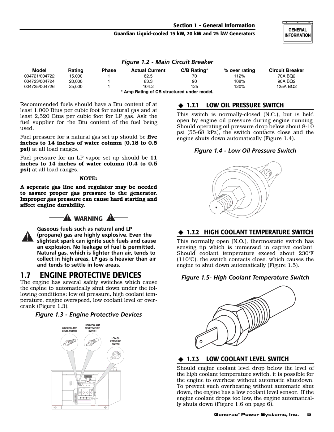 Guardian Technologies 004721-0, 004725-3, 004723-0, 004726-0 Engine Protective Devices, ‹ 1.7.1 LOW OIL Pressure Switch 