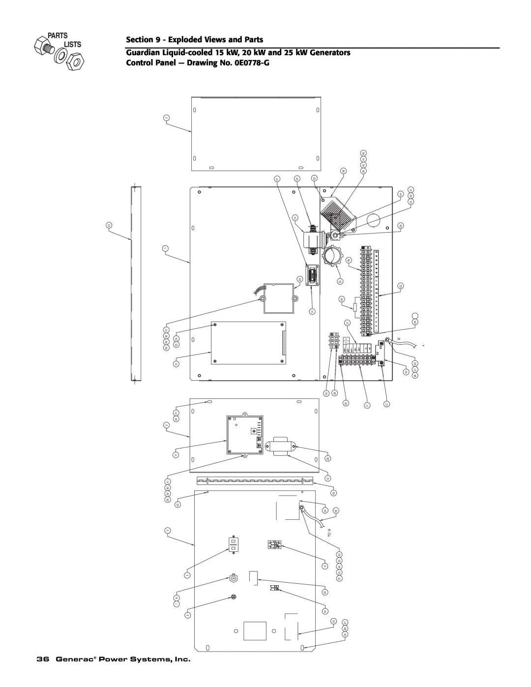 Guardian Technologies 004726-0, 004725-3, 004723-0 Exploded Views and Parts, Generac Power Systems, Inc, 38 39 40 