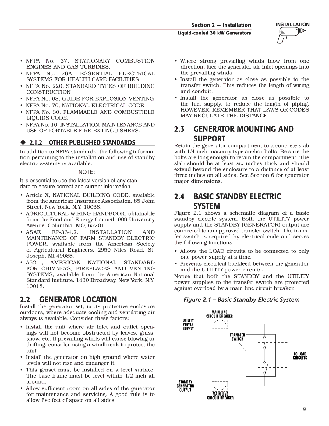 Guardian Technologies 004988-4 owner manual Generator Mounting Support, Basic Standby Electric System 