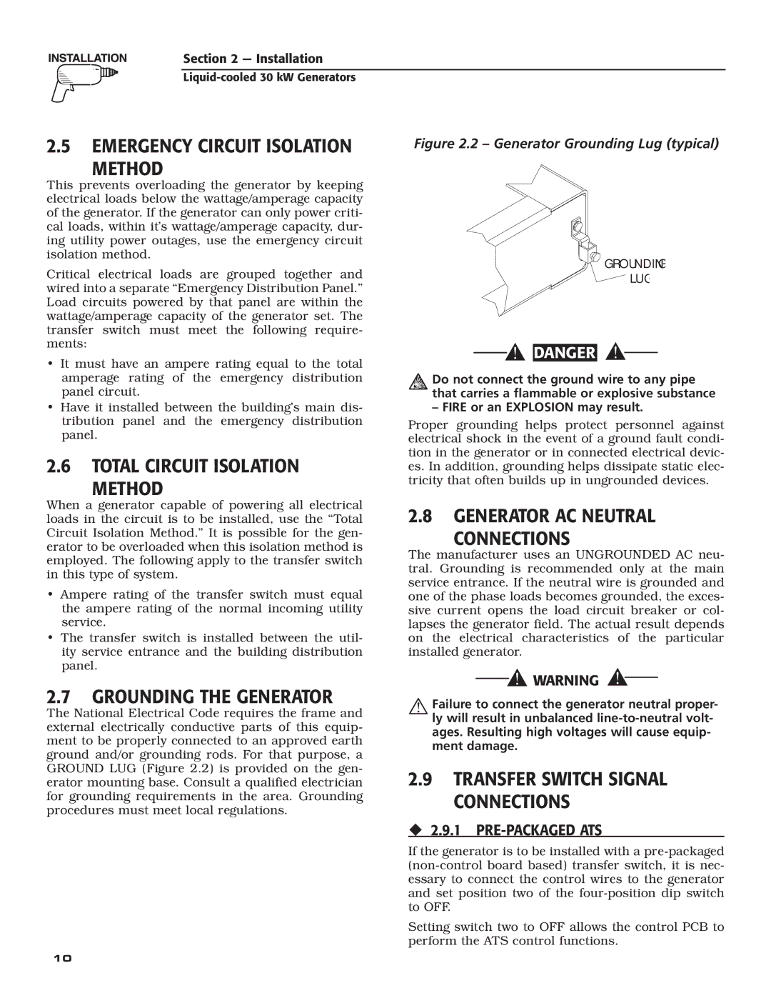 Guardian Technologies 004988-4 Emergency Circuit Isolation Method, Total Circuit Isolation Method, Grounding the Generator 