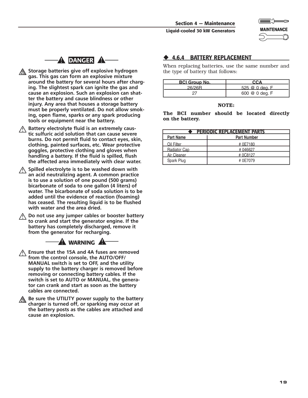 Guardian Technologies 004988-4 owner manual ‹ 4.6.4 Battery Replacement, ‹ Periodic Replacement Parts 