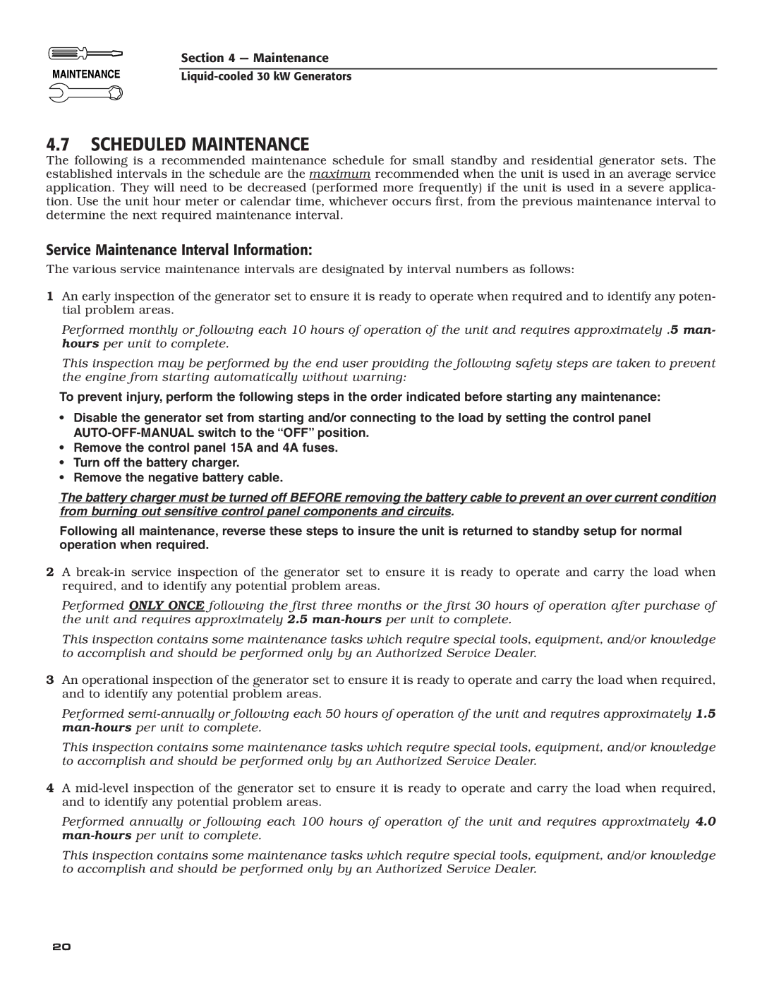 Guardian Technologies 004988-4 owner manual Scheduled Maintenance, Service Maintenance Interval Information 