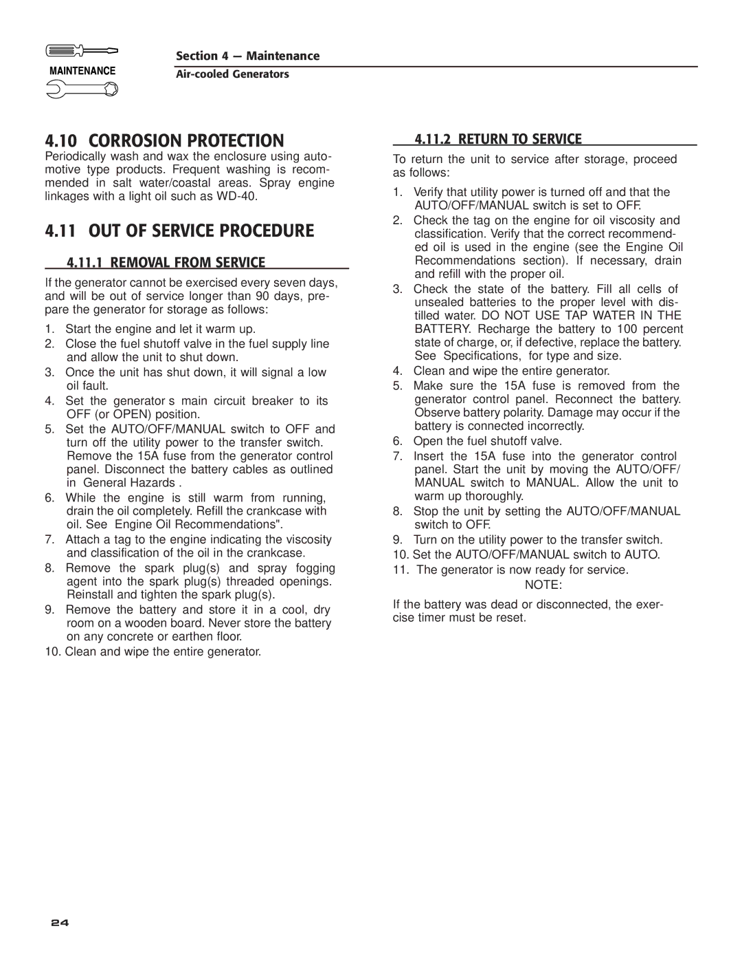 Guardian Technologies 005244, 005281, 005282 Corrosion Protection, OUT of Service Procedure, ‹ 4.11.2 Return to Service 