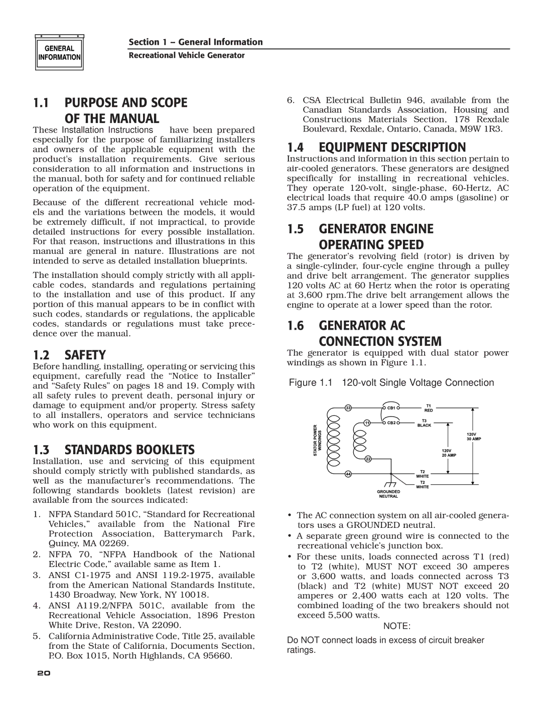 Guardian Technologies 02010-2, 04164-3 Purpose and Scope Manual, Equipment Description, Generator Engine Operating Speed 