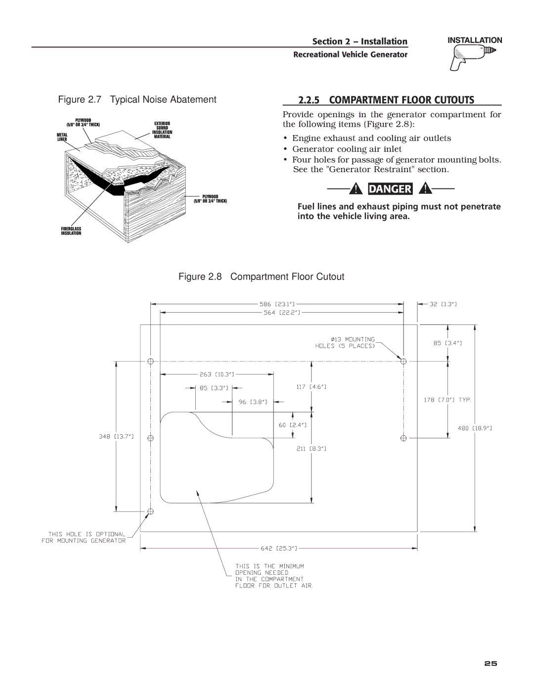 Guardian Technologies 04164-3, 02010-2 owner manual ‹ 2.2.5 Compartment Floor Cutouts, Typical Noise Abatement 