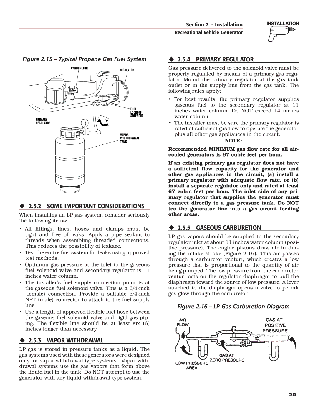 Guardian Technologies 04164-3 ‹ 2.5.2 Some Important Considerations, ‹ 2.5.3 Vapor Withdrawal, ‹ 2.5.5 Gaseous Carburetion 