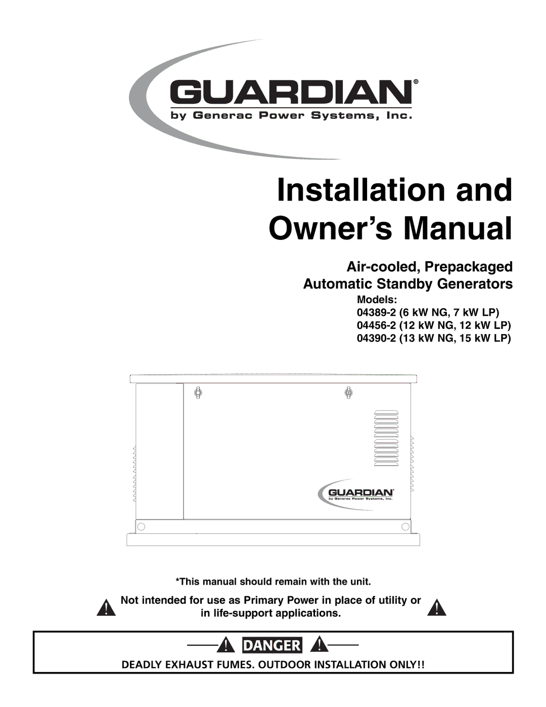 Guardian Technologies 04456-2, 04389-2, 04390-2 owner manual Installation 