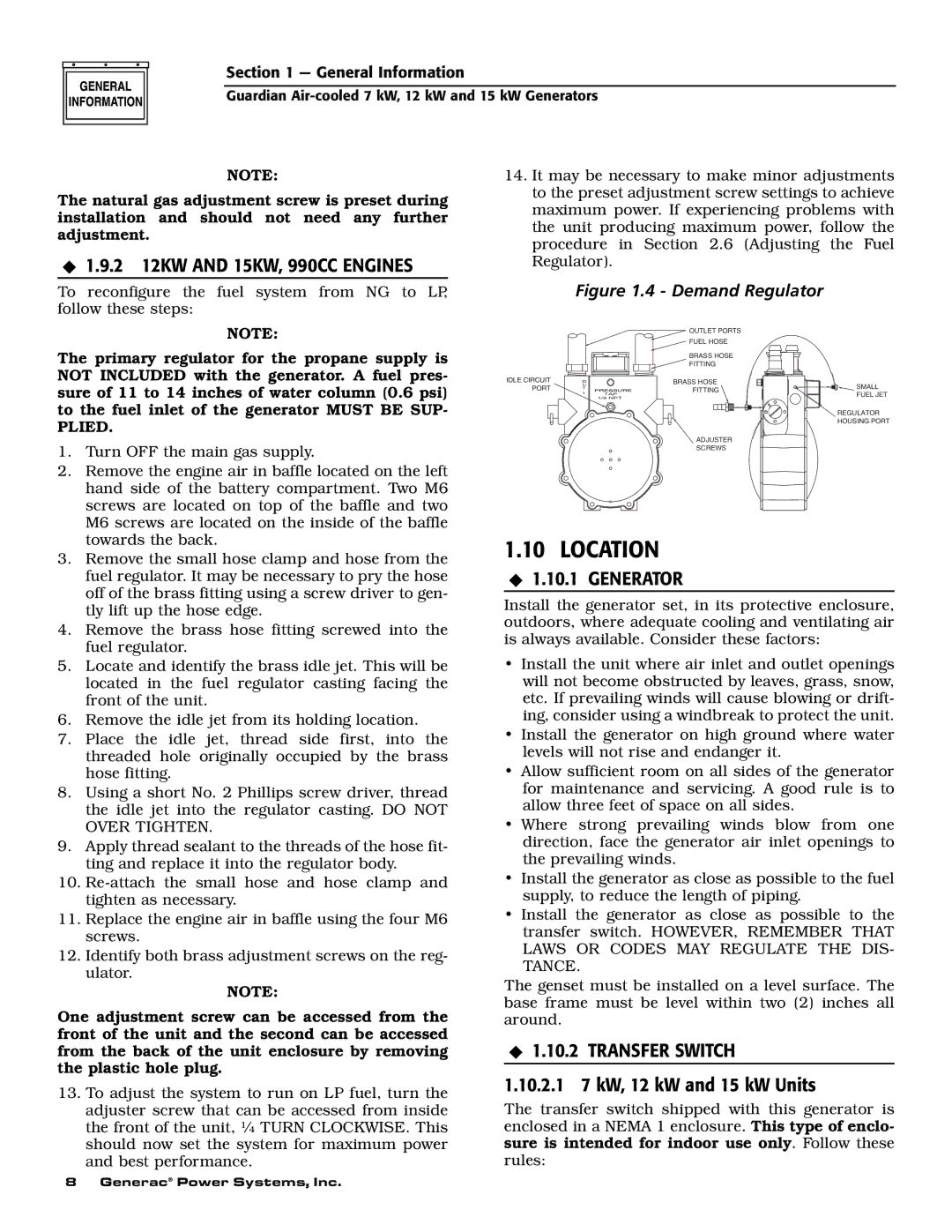 Guardian Technologies 04456-2, 04389-2, 04390-2 Location, 2 12KW and 15KW, 990CC Engines, Generator, Transfer Switch 