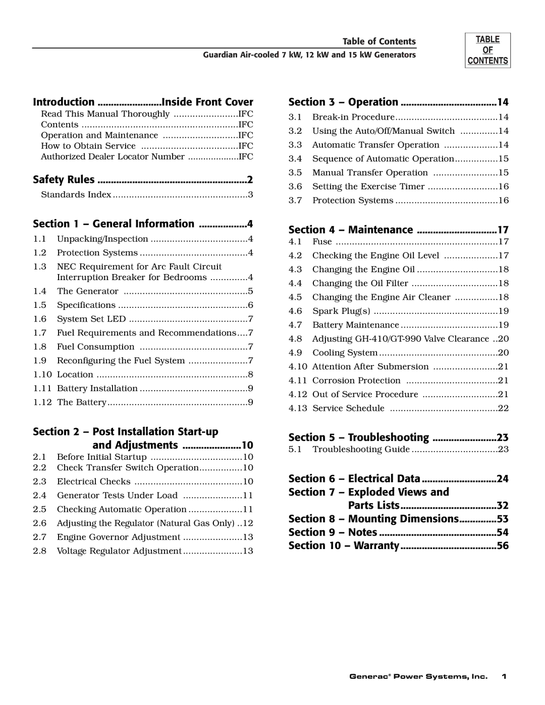 Guardian Technologies 04389-2, 04456-2 Introduction Inside Front Cover, Operation, General Information, Maintenance 