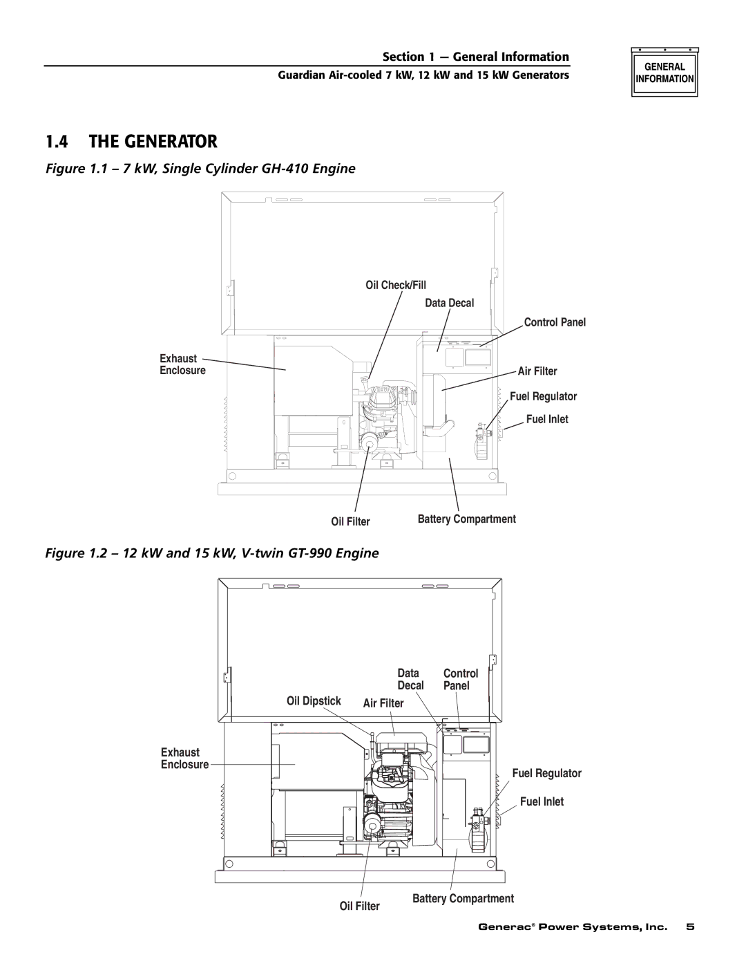 Guardian Technologies 04456-2, 04389-2, 04390-2 owner manual Generator, 7 kW, Single Cylinder GH-410 Engine 